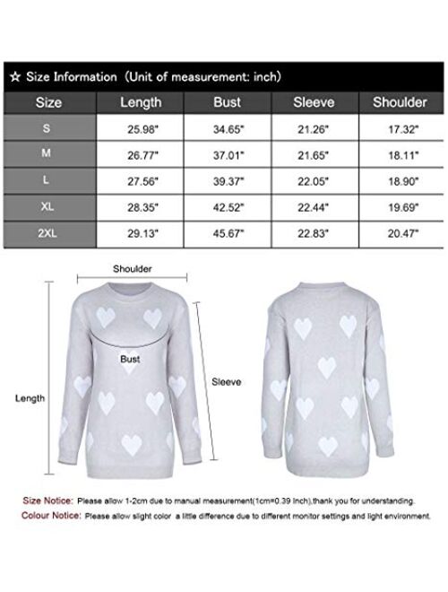 Alsol Lamesa Women Sweaters Heart Front Crew Neck Long Sleeve Knitted Pullover Sweater