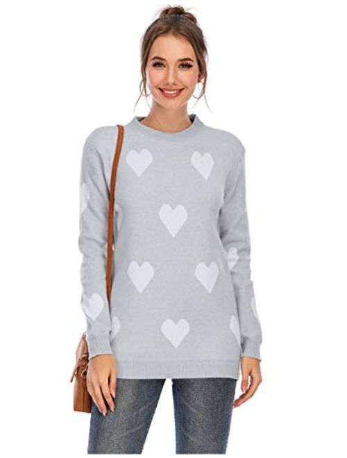 Alsol Lamesa Women Sweaters Heart Front Crew Neck Long Sleeve Knitted Pullover Sweater