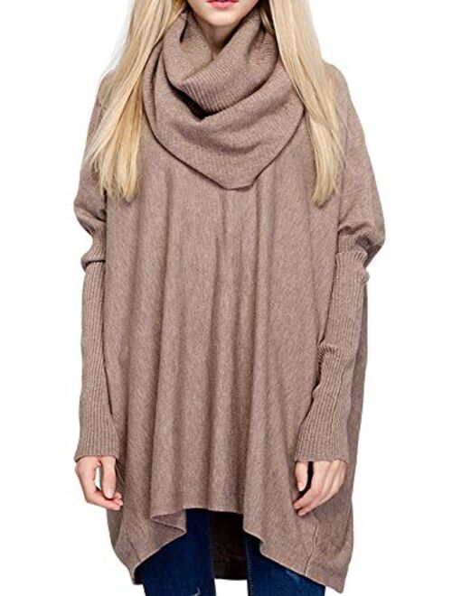 BOBIBI Women Oversized Cowl Neck Sweaters Long Sleeve Loose Fit Knitted Pullover