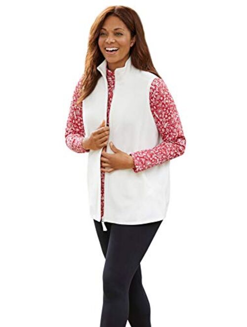 Woman Within Women's Plus Size Zip-Front Microfleece Vest