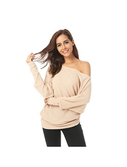 Zumine Off Shoulder Sweater Long Sleeve Loose Knit Pullover Sweater