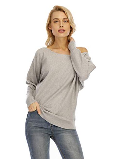 Zumine Off Shoulder Sweater Long Sleeve Loose Knit Pullover Sweater