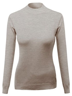 Women's Casual Solid Long Sleeve Button Detail Turtleneck Sweater