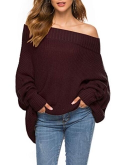 GOLDSTITCH Women's Off Shoulder Batwing Sleeve Loose Oversized Pullover Sweater Knit Jumper