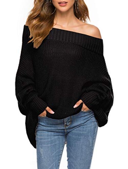 GOLDSTITCH Women's Off Shoulder Batwing Sleeve Loose Oversized Pullover Sweater Knit Jumper