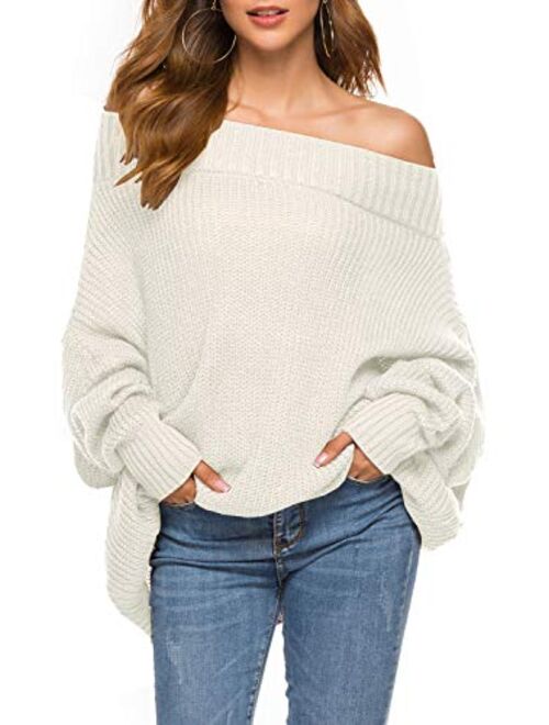 GOLDSTITCH Women's Off Shoulder Batwing Sleeve Loose Oversized Pullover Sweater Knit Jumper