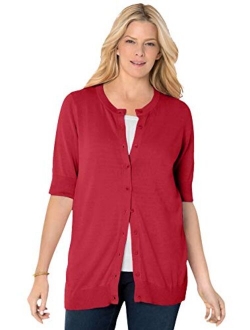 Women's Plus Size Perfect Elbow-Length Sleeve Cardigan Sweater