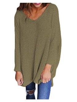 StyleDome Sweater Women Long Sleeve Blouse V-Neck Pullover Oversized Baggy Crochet Knitted Jumper