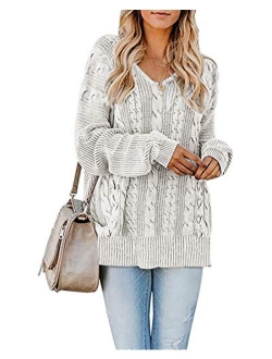 StyleDome Sweater Women Long Sleeve Blouse V-Neck Pullover Oversized Baggy Crochet Knitted Jumper