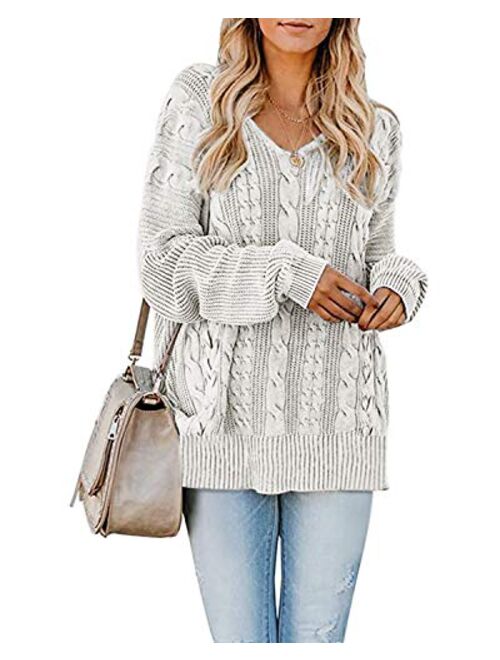 StyleDome Sweater Women Long Sleeve Blouse V-Neck Pullover Oversized Baggy Crochet Knitted Jumper