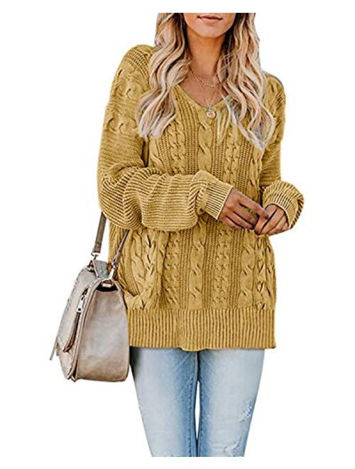 StyleDome Sweater Women Long Sleeve Blouse V-Neck Pullover Oversized Baggy Crochet Knitted Jumper