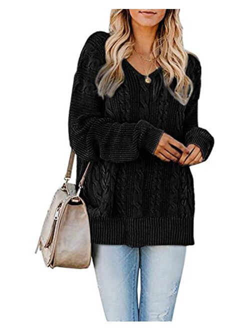 StyleDome Sweater Women Long Sleeve Blouse V-Neck Pullover Oversized Baggy Crochet Knitted Jumper