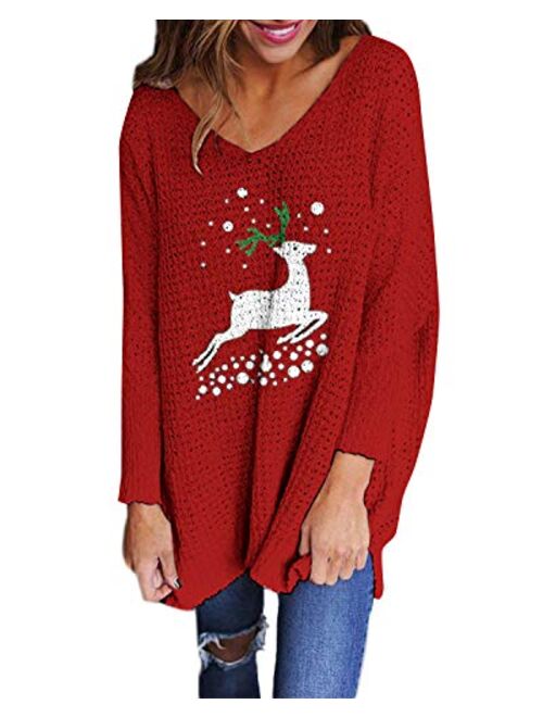 StyleDome Sweater Women Long Sleeve Blouse V-Neck Pullover Oversized Baggy Crochet Knitted Jumper