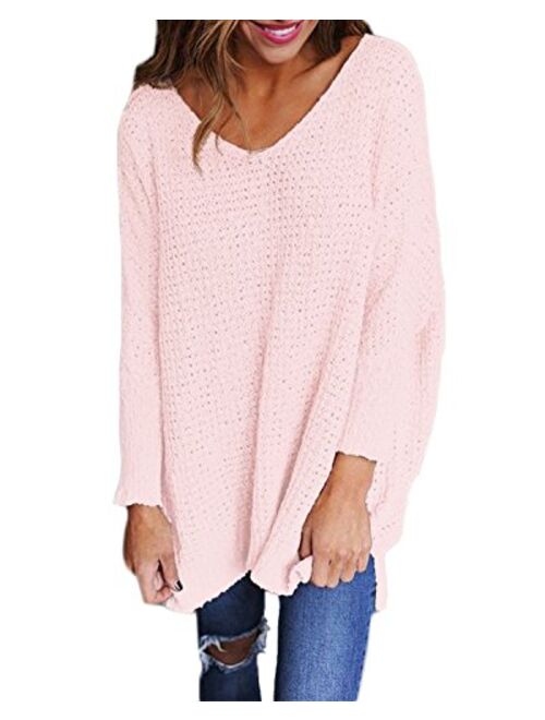 StyleDome Sweater Women Long Sleeve Blouse V-Neck Pullover Oversized Baggy Crochet Knitted Jumper