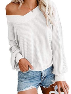 Womens Sweater Tie Dye Pullover Tops Off Shoulder Long Sleeve Bat Sleeve V Neck Loose Pullover Sweaters Top