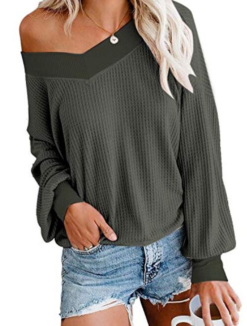 Womens Sweater Tie Dye Pullover Tops Off Shoulder Long Sleeve Bat Sleeve V Neck Loose Pullover Sweaters Top