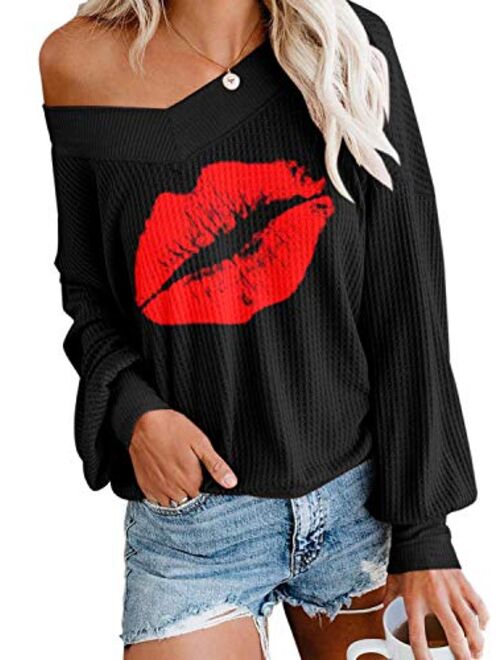 Womens Sweater Tie Dye Pullover Tops Off Shoulder Long Sleeve Bat Sleeve V Neck Loose Pullover Sweaters Top