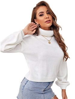 Women's Drop Shoulder Mock Neck Pullover Sweater Long Sleeve Basic Crop Sweaters