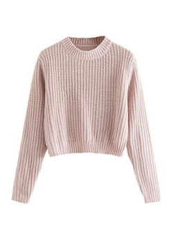 Women's Drop Shoulder Mock Neck Pullover Sweater Long Sleeve Basic Crop Sweaters