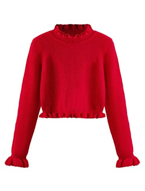 SweatyRocks Women's Drop Shoulder Mock Neck Pullover Sweater Long Sleeve Basic Crop Sweaters