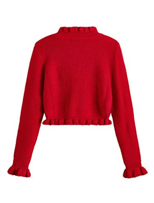 SweatyRocks Women's Drop Shoulder Mock Neck Pullover Sweater Long Sleeve Basic Crop Sweaters