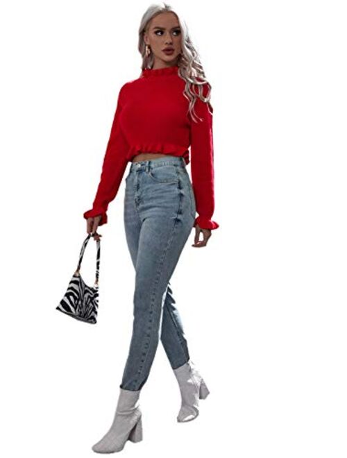 SweatyRocks Women's Drop Shoulder Mock Neck Pullover Sweater Long Sleeve Basic Crop Sweaters