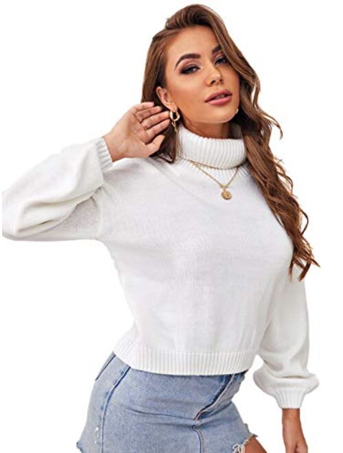 SweatyRocks Women's Drop Shoulder Mock Neck Pullover Sweater Long Sleeve Basic Crop Sweaters