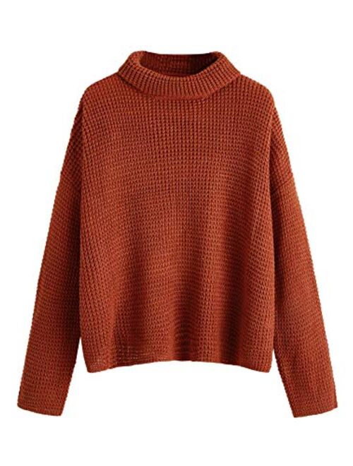 SweatyRocks Women's Drop Shoulder Mock Neck Pullover Sweater Long Sleeve Basic Crop Sweaters