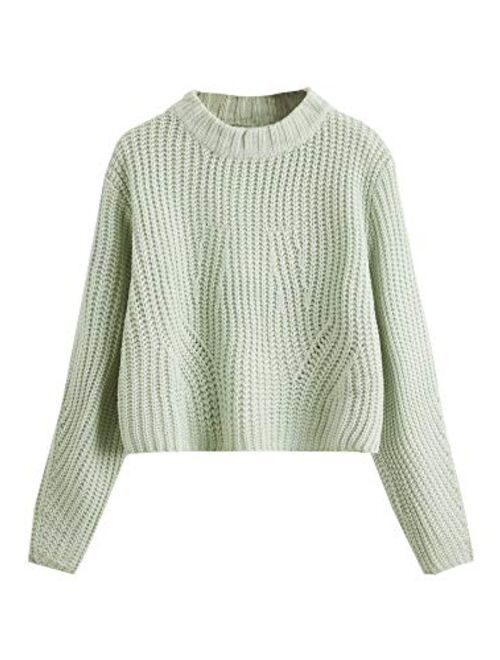 SweatyRocks Women's Drop Shoulder Mock Neck Pullover Sweater Long Sleeve Basic Crop Sweaters