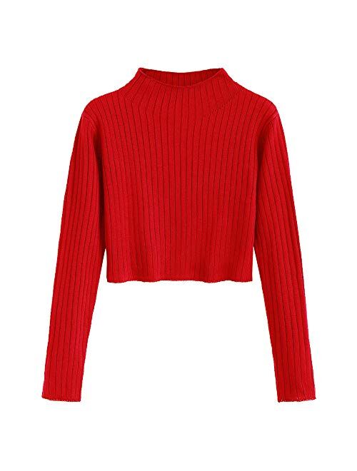 ZAFUL Women's Mock Neck Long Sleeve Ribbed Knit Pullover Crop Sweater