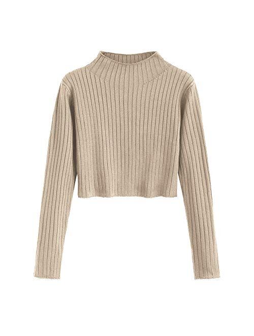 ZAFUL Women's Mock Neck Long Sleeve Ribbed Knit Pullover Crop Sweater