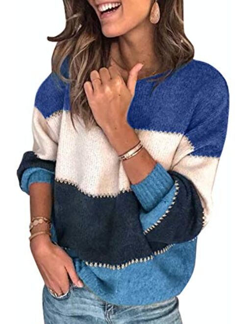 ZKESS Women Loose Round Neck V Criss Cross Backless Long Sleeve Knit Pullover Sweater Jumper Tops