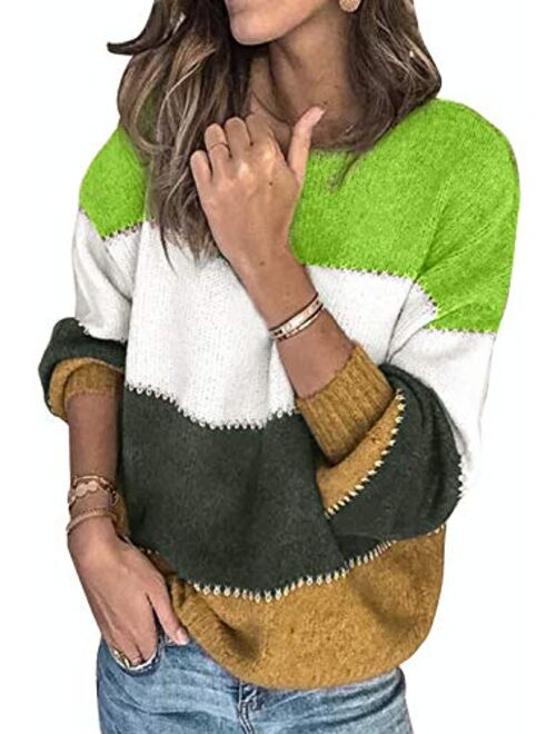 ZKESS Women Loose Round Neck V Criss Cross Backless Long Sleeve Knit Pullover Sweater Jumper Tops