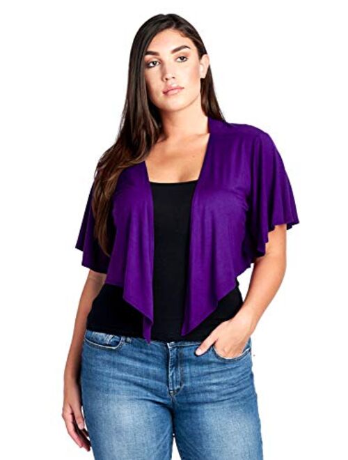 Modern Kiwi Women's Plus Size Cascading Short Sleeve Bolero Cardigan (1X-4X)