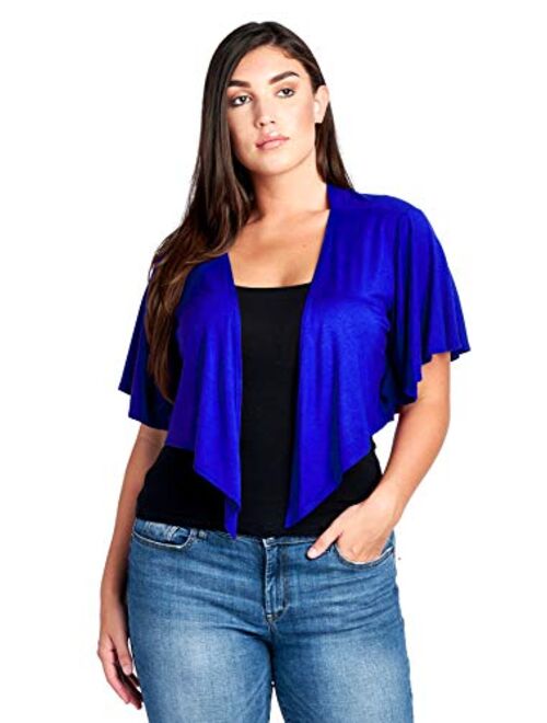 Modern Kiwi Women's Plus Size Cascading Short Sleeve Bolero Cardigan (1X-4X)