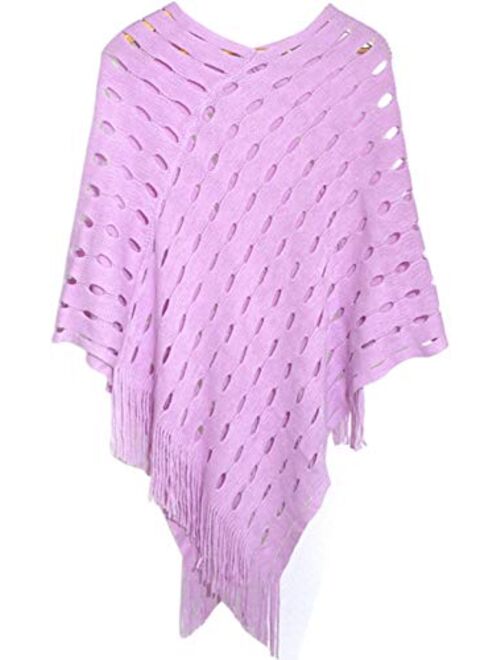 QZUnique Women's Sweater Cape Pullover Knitted Shawl Scarf Tassels Knit Poncho Wrap