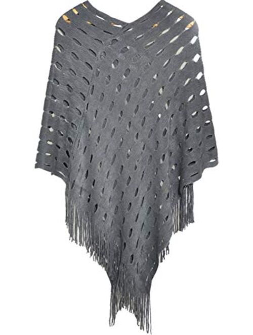 QZUnique Women's Sweater Cape Pullover Knitted Shawl Scarf Tassels Knit Poncho Wrap