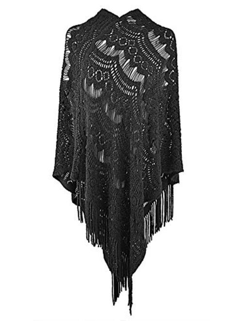 QZUnique Women's Sweater Cape Pullover Knitted Shawl Scarf Tassels Knit Poncho Wrap