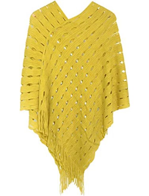 QZUnique Women's Sweater Cape Pullover Knitted Shawl Scarf Tassels Knit Poncho Wrap