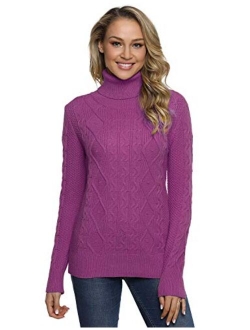 Women's Turtleneck Sweater Long Sleeve Cable Knit Sweater Pullover Tops