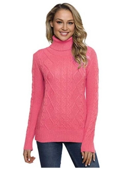 Women's Turtleneck Sweater Long Sleeve Cable Knit Sweater Pullover Tops