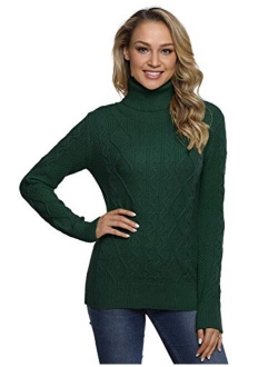 Women's Turtleneck Sweater Long Sleeve Cable Knit Sweater Pullover Tops