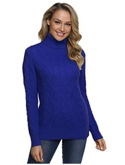 Women's Turtleneck Sweater Long Sleeve Cable Knit Sweater Pullover Tops