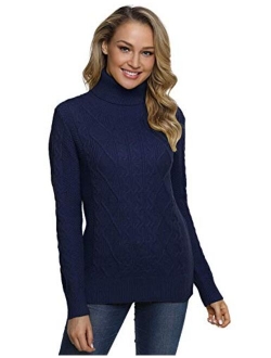 Women's Turtleneck Sweater Long Sleeve Cable Knit Sweater Pullover Tops