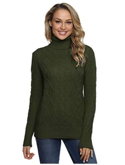 Women's Turtleneck Sweater Long Sleeve Cable Knit Sweater Pullover Tops