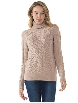 Women's Turtleneck Sweater Long Sleeve Cable Knit Sweater Pullover Tops