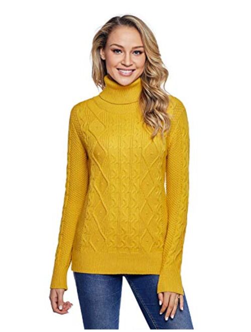 PrettyGuide Women's Turtleneck Sweater Long Sleeve Cable Knit Sweater Pullover Tops