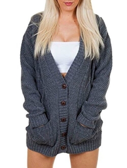 Love My Fashions Women's Cable Knitted Boyfriend Casual Acrylic Made Cardigan Size S M L XL