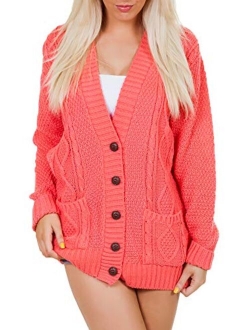 Love My Fashions Women's Cable Knitted Boyfriend Casual Acrylic Made Cardigan Size S M L XL