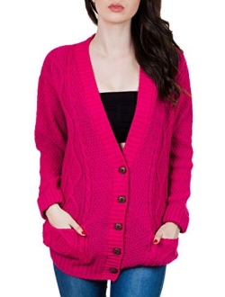 Love My Fashions Women's Cable Knitted Boyfriend Casual Acrylic Made Cardigan Size S M L XL